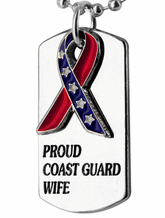 Proud Coast Guard Wife Flag Ribbon Dog Tag Necklace - Aaria Tees