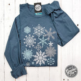 Snowflakes Heather Slate Long Sleeve Crew Neck Tee - Aaria Tees
