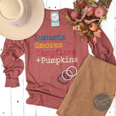 Sunsets, Smores, Campfires + Pumpkins Long Sleeve Tee - Aaria Tees