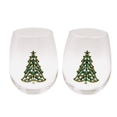 Bedazzled Christmas Tree Stemless Wine Glasses - Aaria Tees