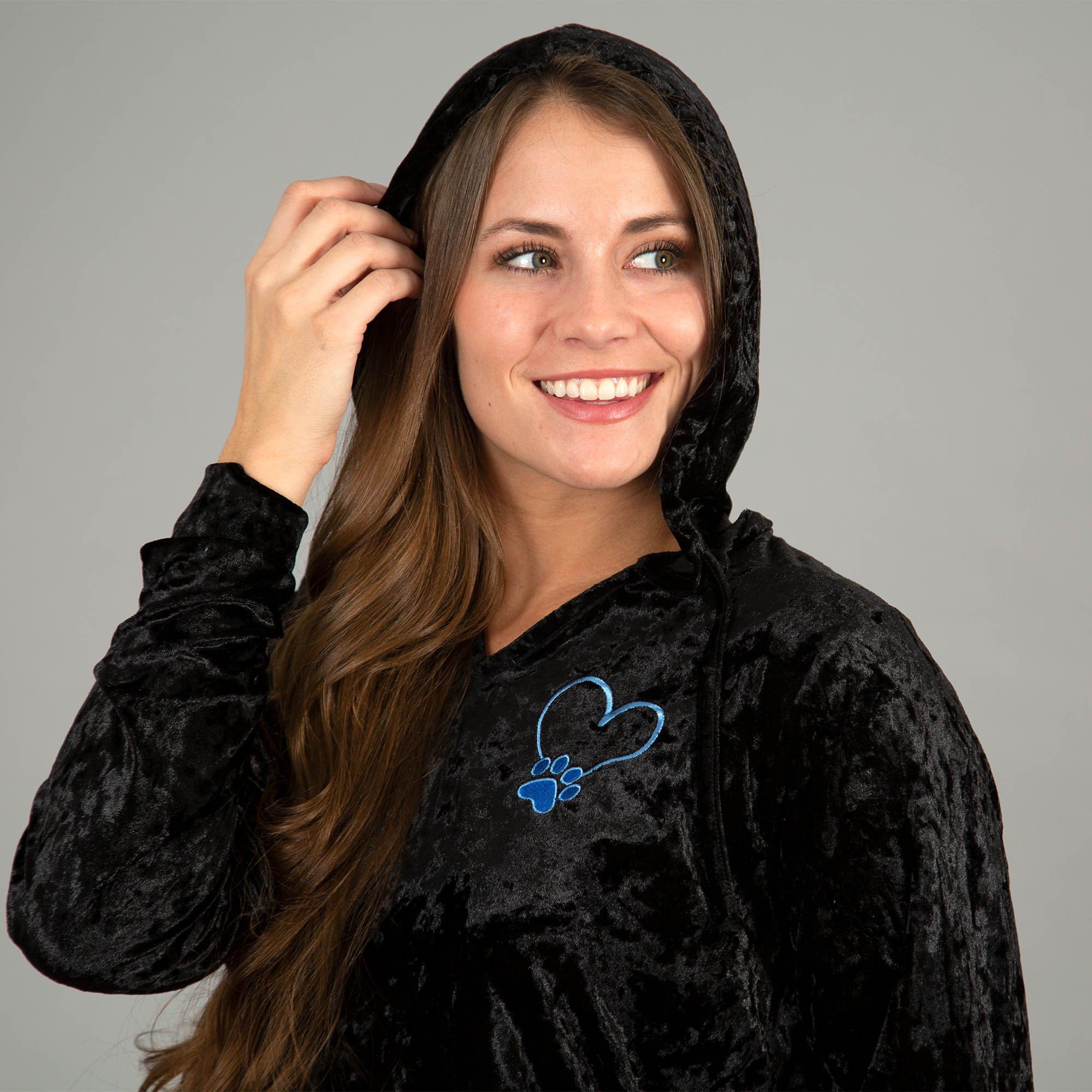 Crushed Velvet Paw Print Hooded Tunic - Aaria Tees Aaria Tees