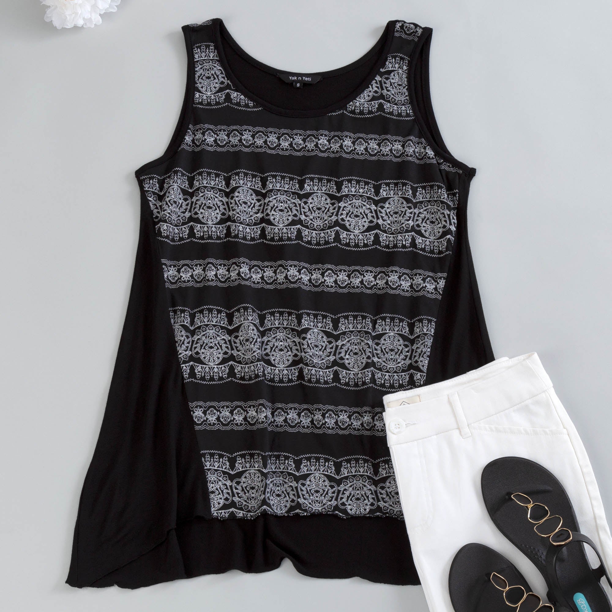 Lace Print Sleeveless Tunic - Aaria Tees Aaria Tees
