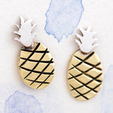 Juicy Pineapple Sterling & Brass Post Earrings - Aaria Tees Aaria Tees
