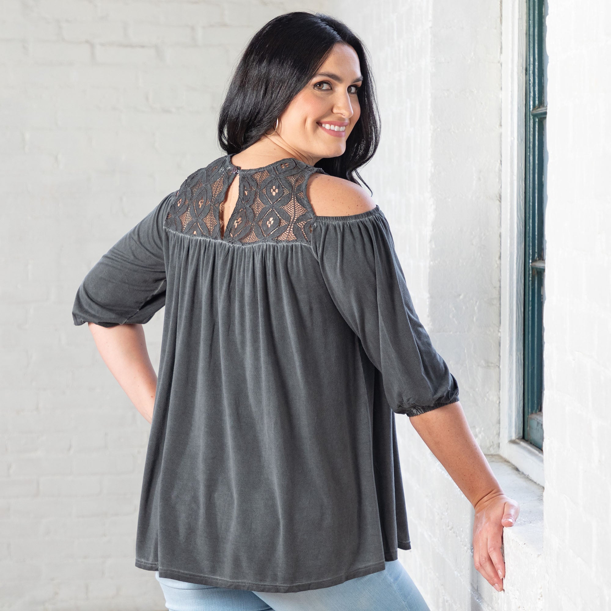 Cold Shoulder Juliet Sleeve Top - Aaria Tees Aaria Tees