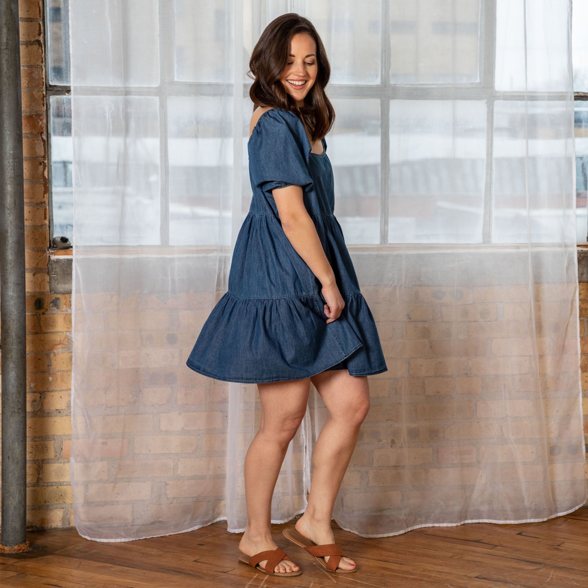 Balloon Sleeve Denim Baby Doll Dress - Aaria Tees Aaria Tees