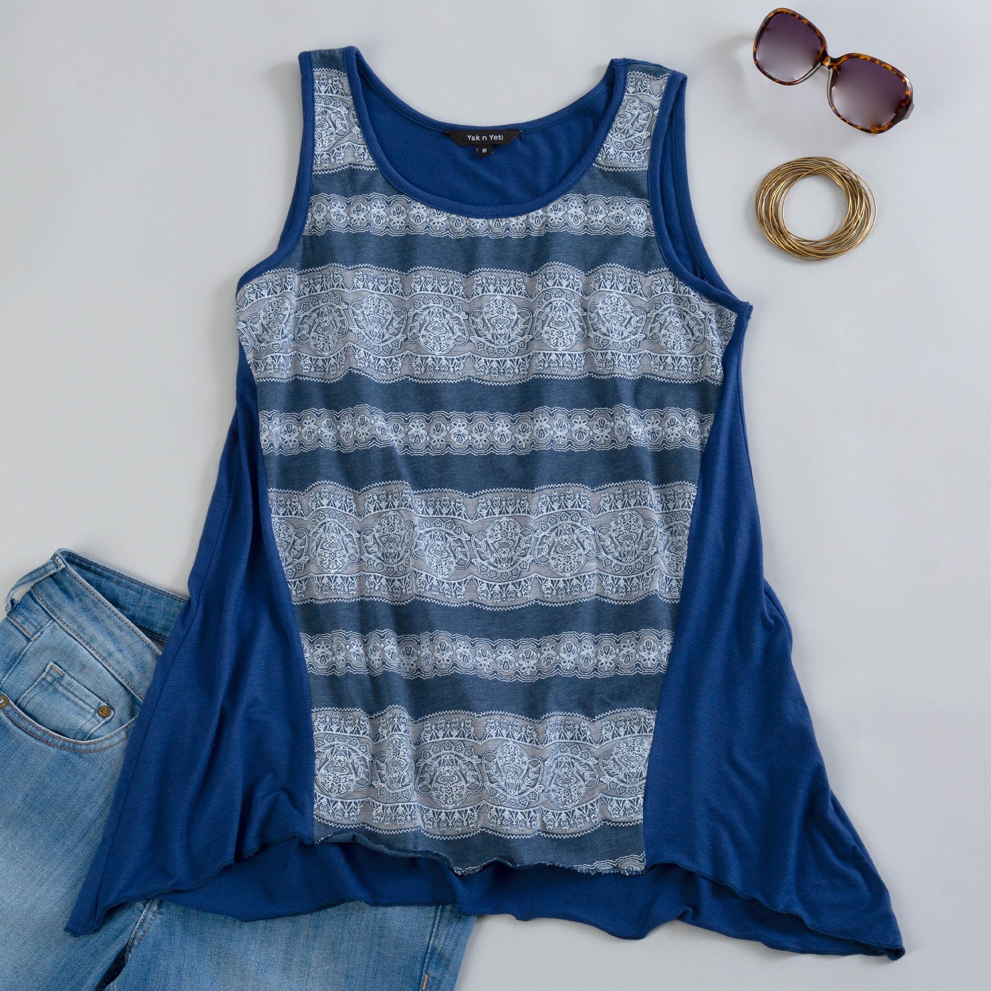 Lace Print Sleeveless Tunic - Aaria Tees Aaria Tees
