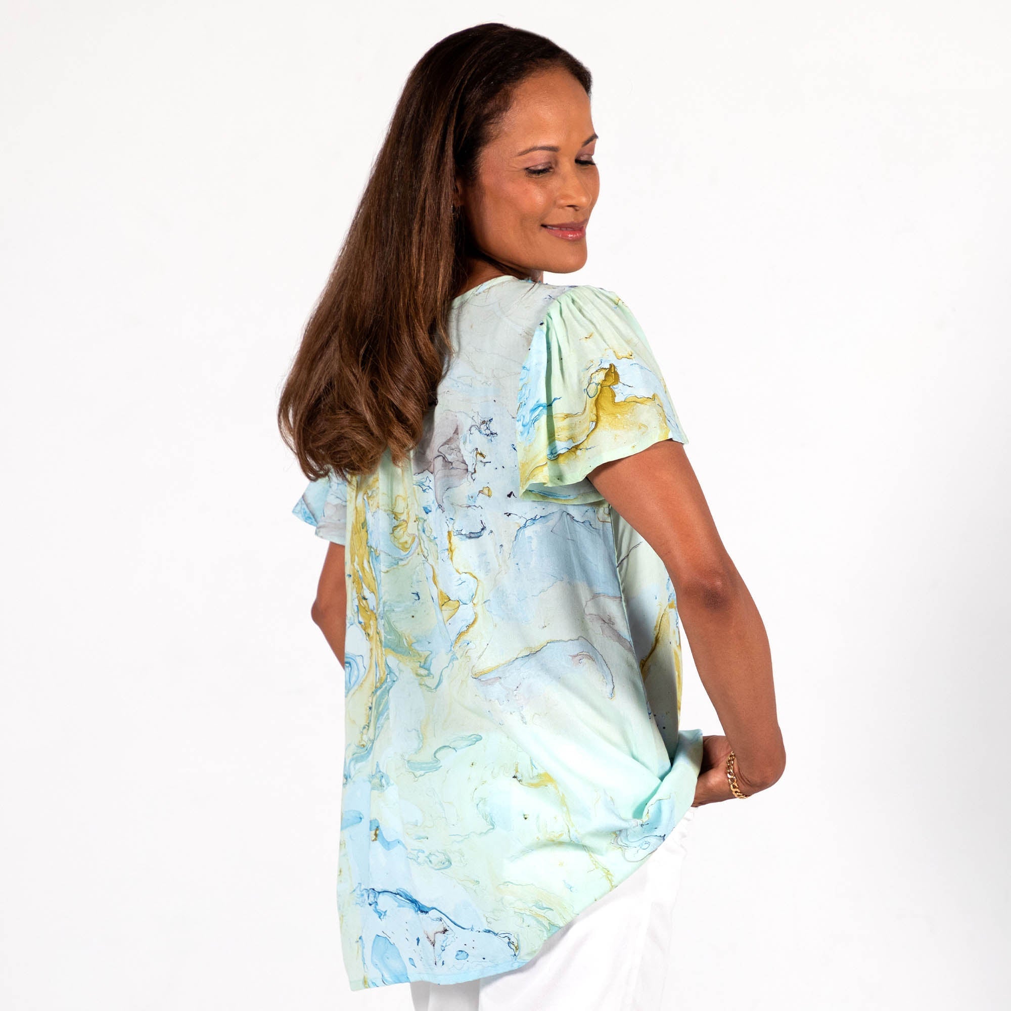 Seashore Breeze Flutter Sleeve Top - Aaria Tees Aaria Tees