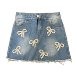 Tweenstyle by Stoopher  - Pearl Bows Denim Skirt Aaria Tees