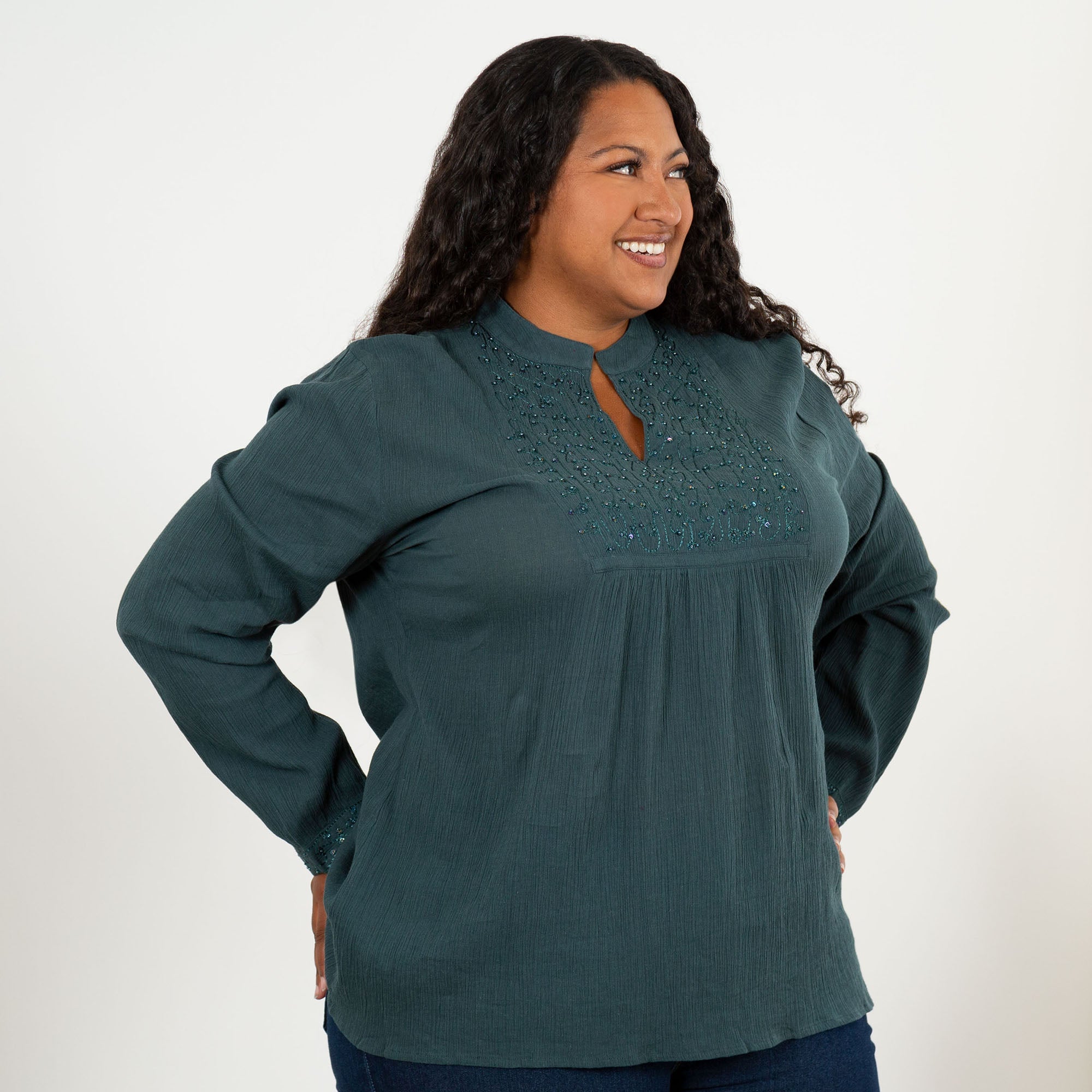 Gemstone Colors Hand-Beaded Tuxedo Tunic - Aaria Tees Aaria Tees