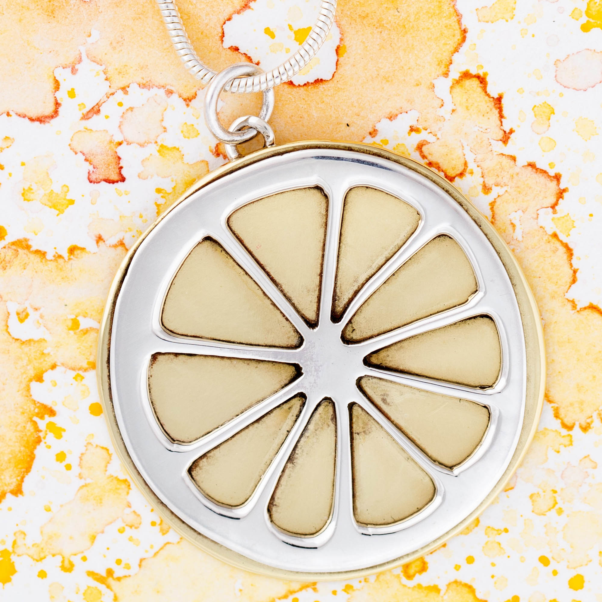 Lemon Slice Sterling & Brass Necklace - Aaria Tees Aaria Tees