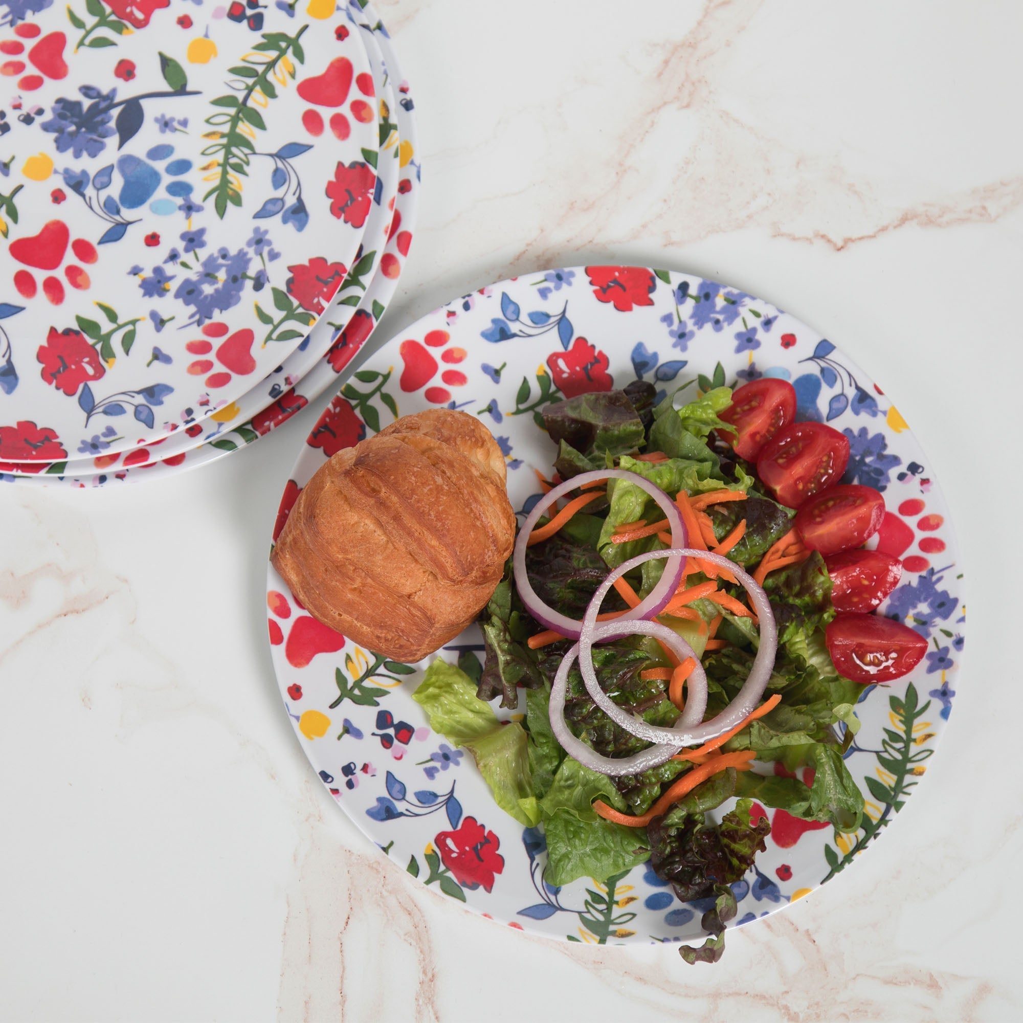 Flower Garden Paws Melamine Dinnerware Set - Set of 4 - Aaria Tees Aaria Tees