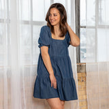Balloon Sleeve Denim Baby Doll Dress - Aaria Tees Aaria Tees