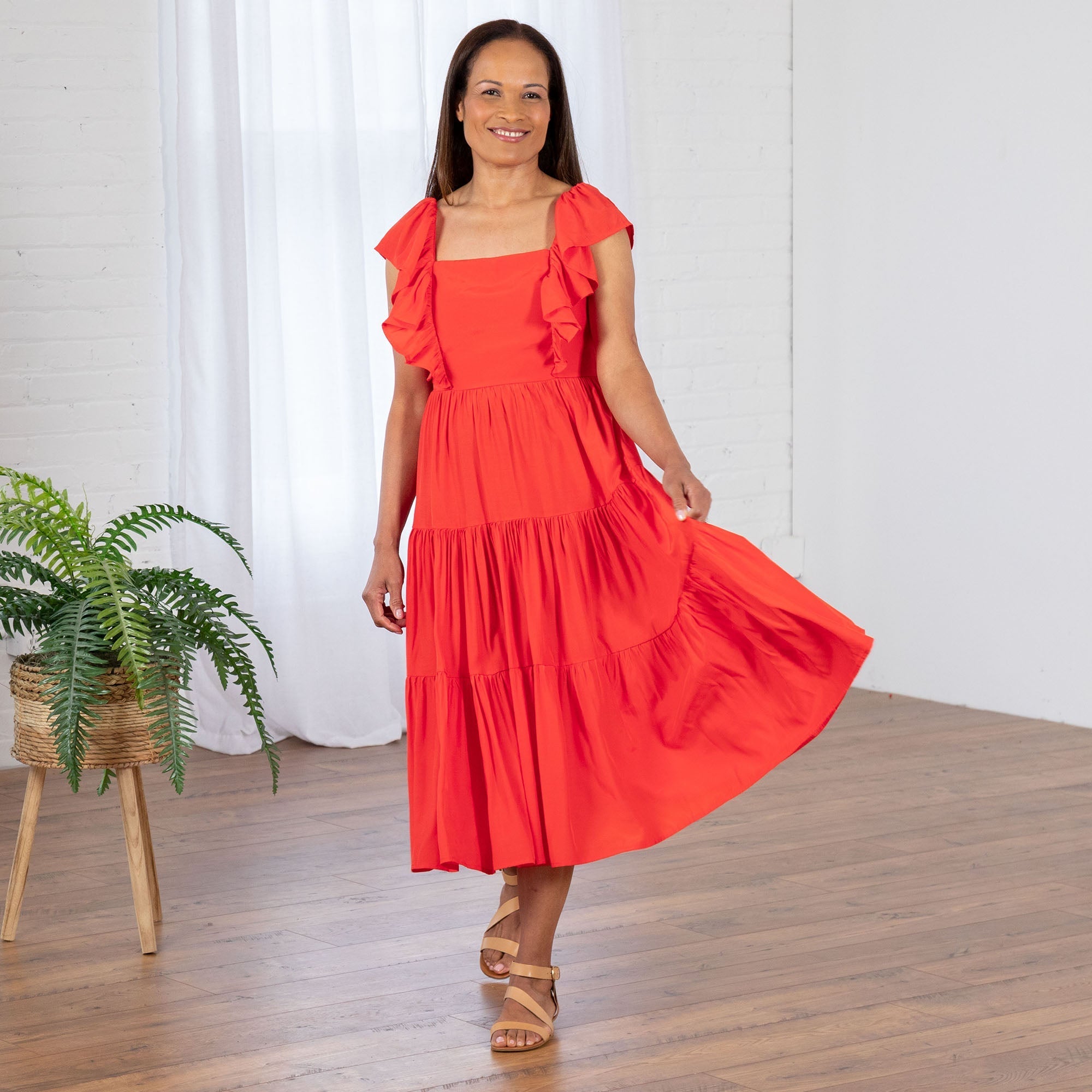 Open Back Ruffle Midi Dress - Aaria Tees Aaria Tees