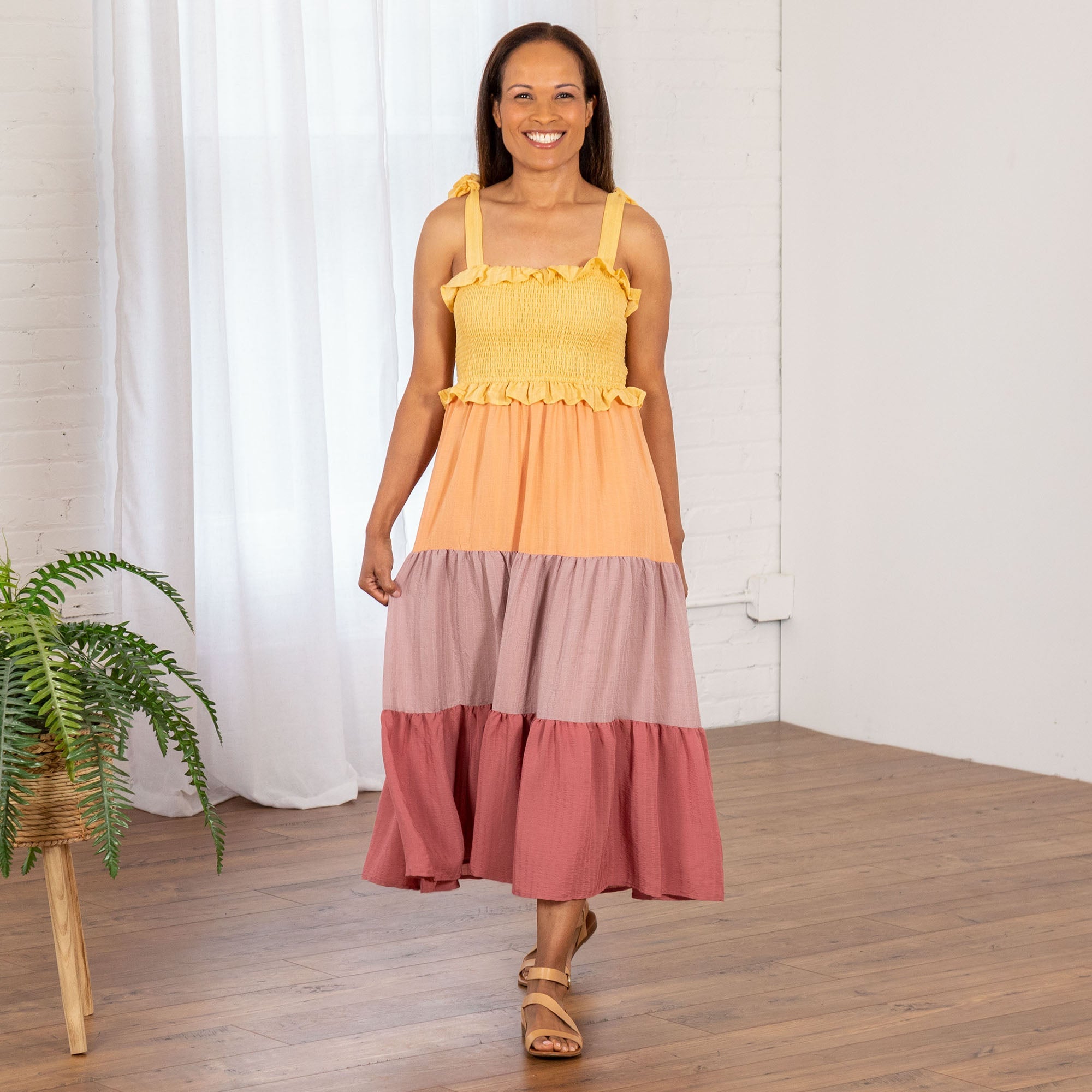 Color-Block Tie Shoulder Midi Dress - Aaria Tees Aaria Tees