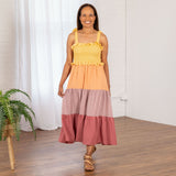 Color-Block Tie Shoulder Midi Dress - Aaria Tees Aaria Tees
