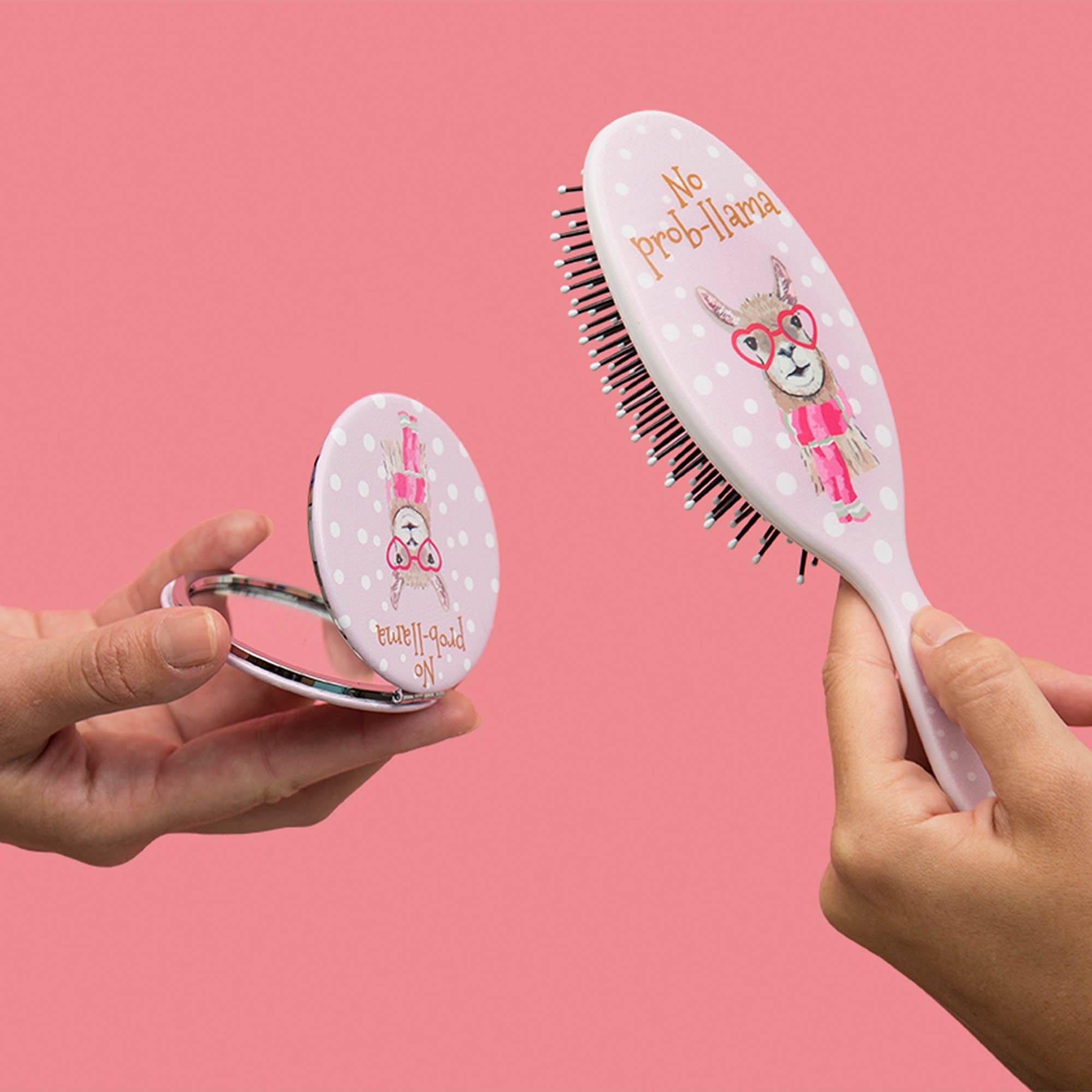 No Prob-llama Hairbrush & Pocket Mirror Set - Aaria Tees Aaria Tees