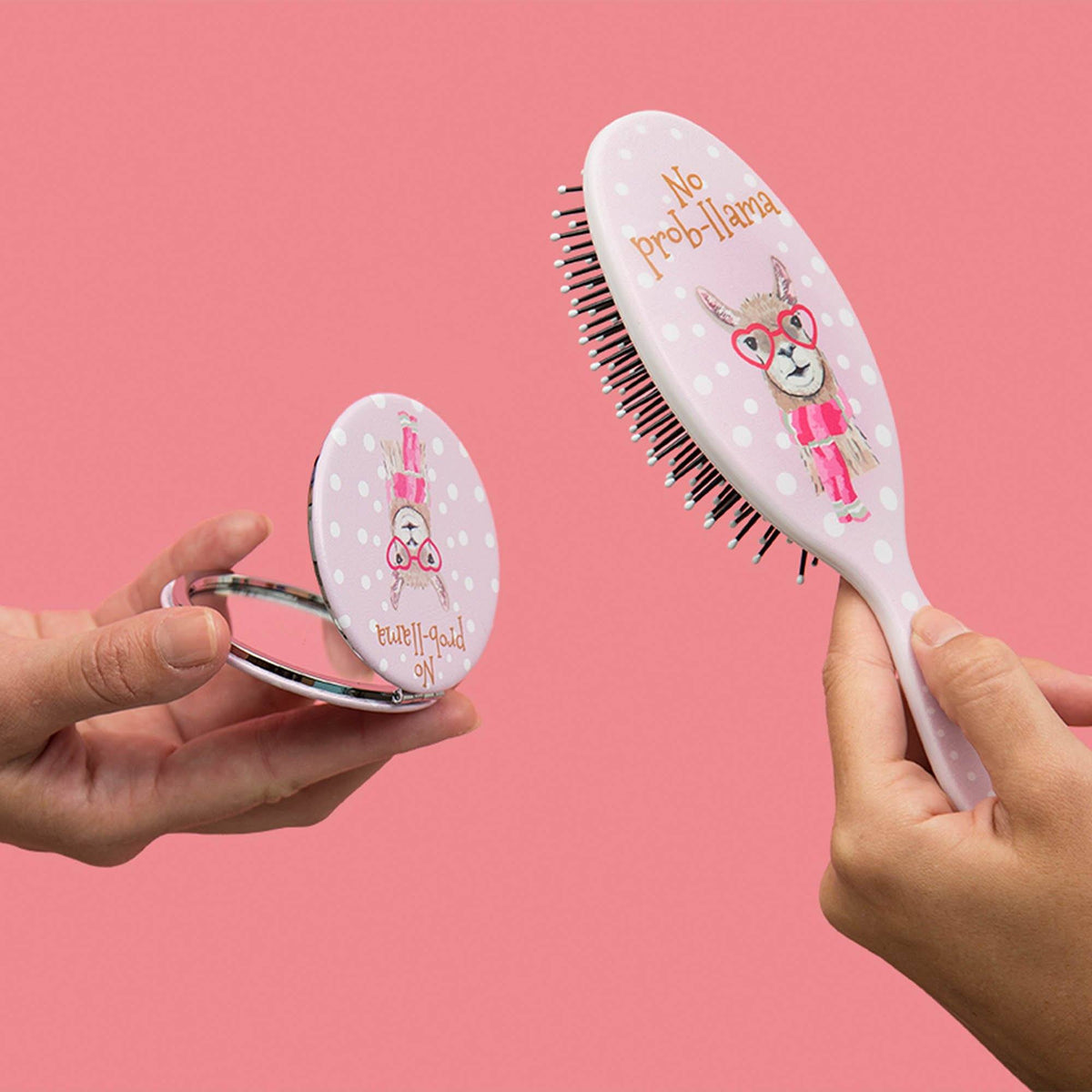 No Prob-llama Hairbrush & Pocket Mirror Set - Aaria Tees
