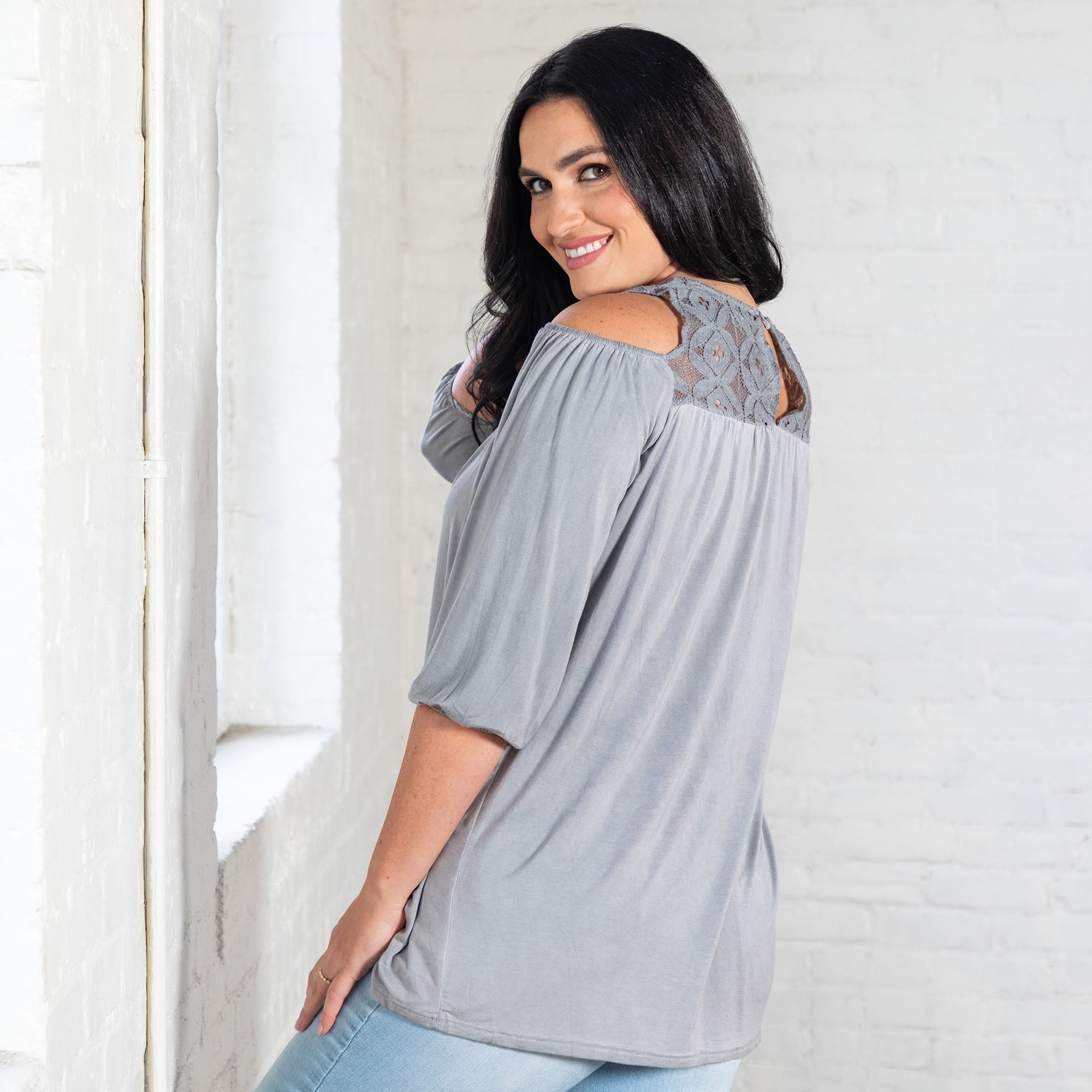 Cold Shoulder Juliet Sleeve Top - Aaria Tees Aaria Tees