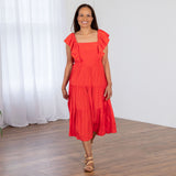 Open Back Ruffle Midi Dress - Aaria Tees Aaria Tees