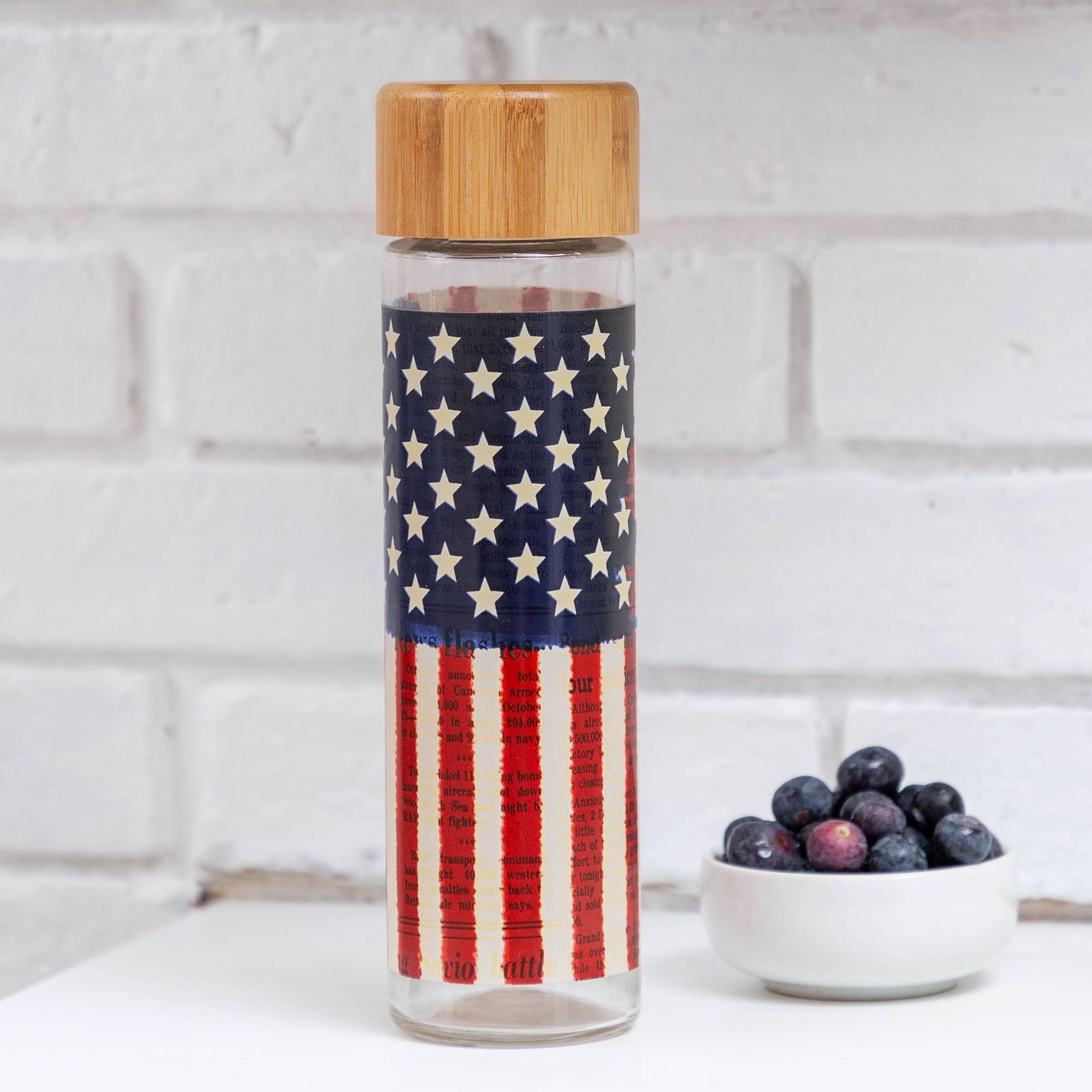 Land of Liberty Glass Tumbler Eco-Friendly Water Bottle - Aaria Tees Aaria Tees