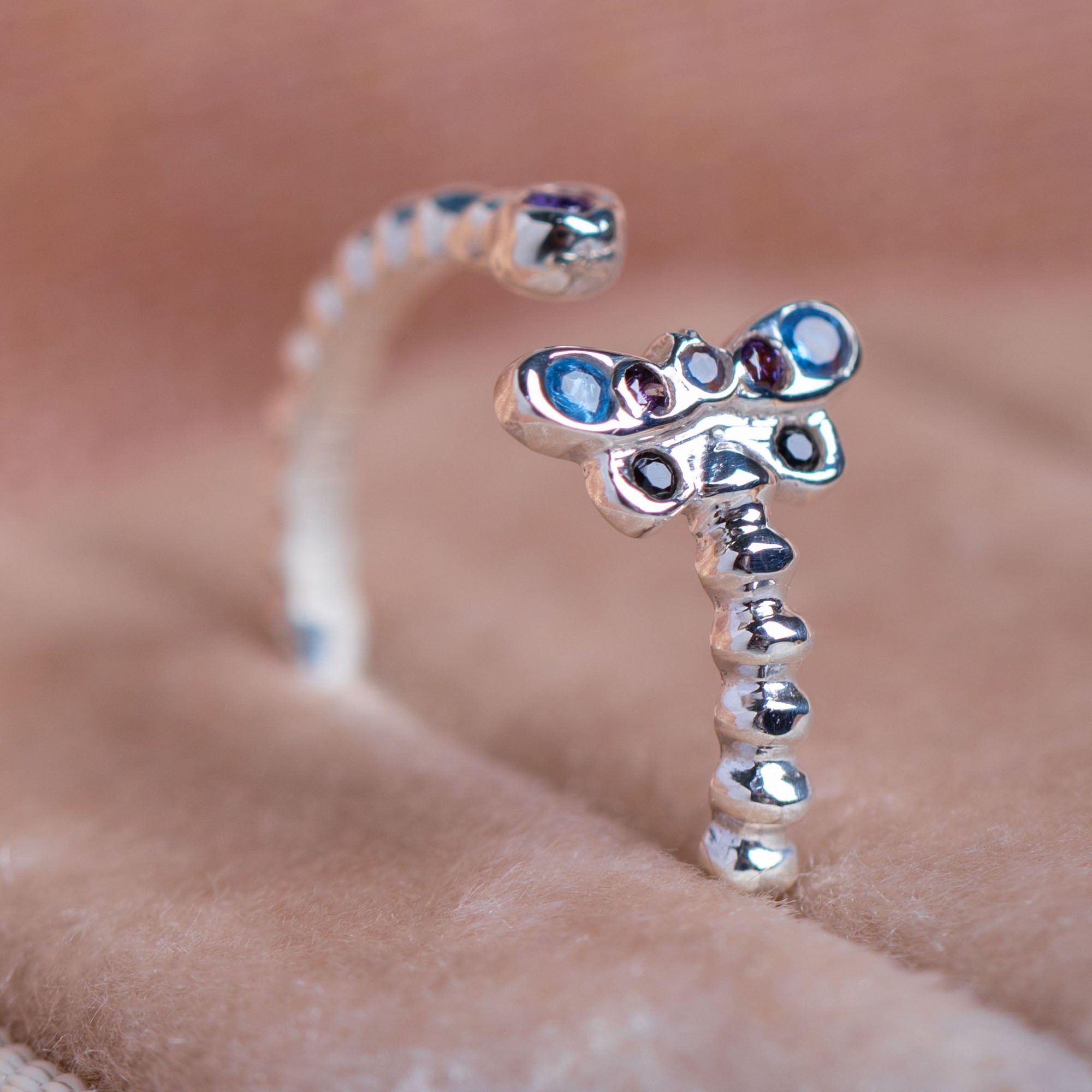 Flying Dragonfly Sterling & Crystals Toe Ring - Aaria Tees Aaria Tees