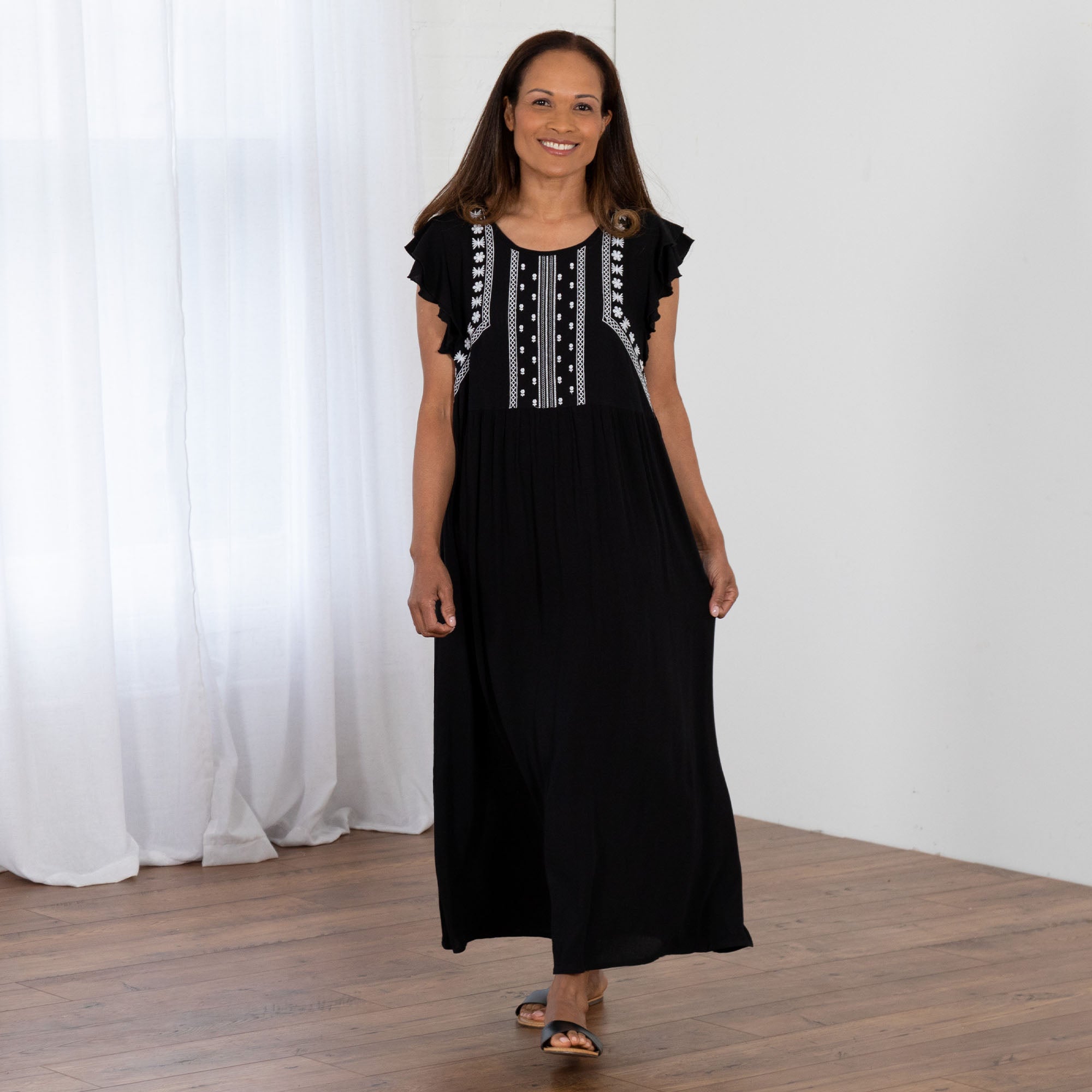 Midnight Garden Embroidered Long Dress - Aaria Tees Aaria Tees