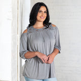 Cold Shoulder Juliet Sleeve Top - Aaria Tees Aaria Tees