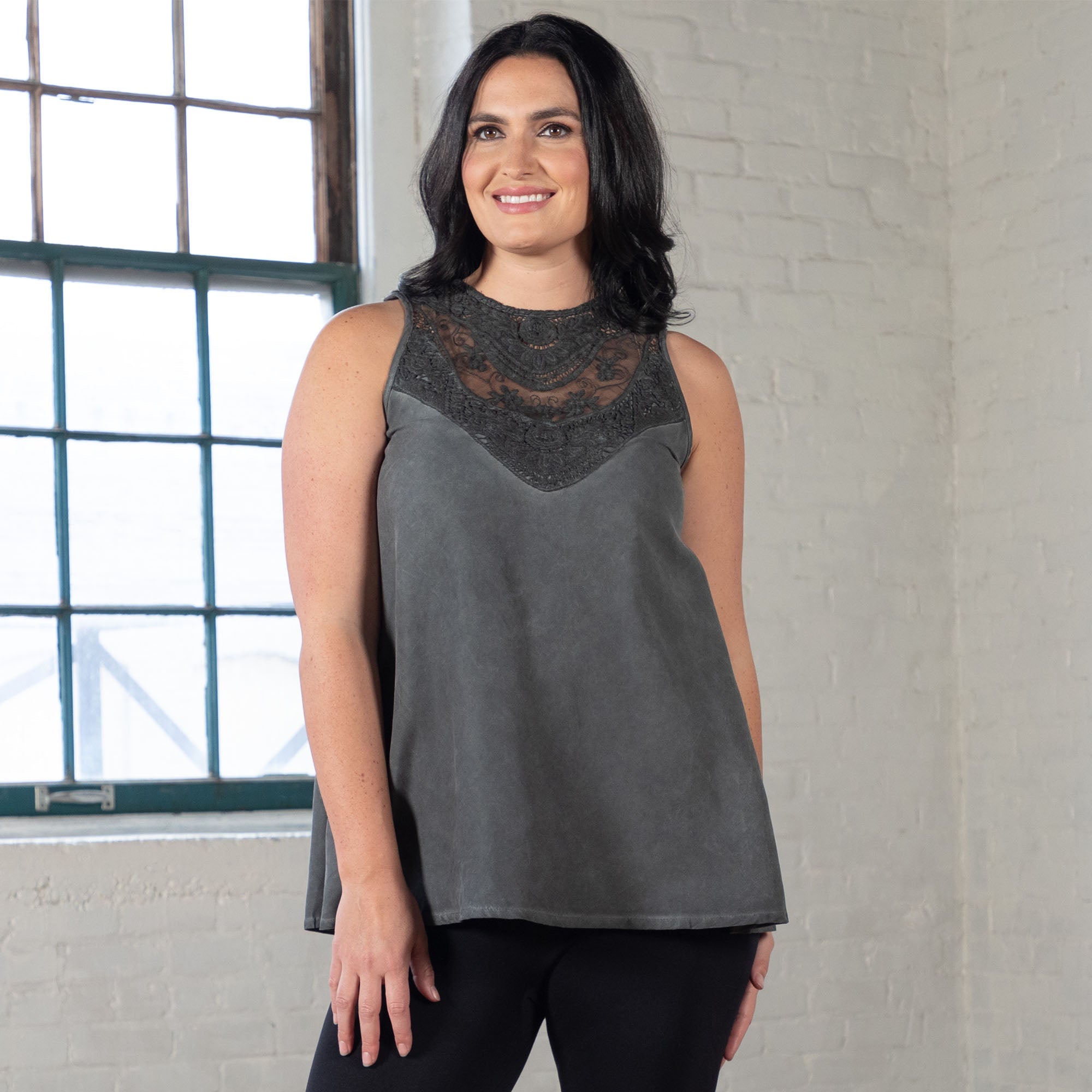 Lace Front Sleeveless Top - Aaria Tees Aaria Tees
