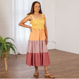 Color-Block Tie Shoulder Midi Dress - Aaria Tees Aaria Tees