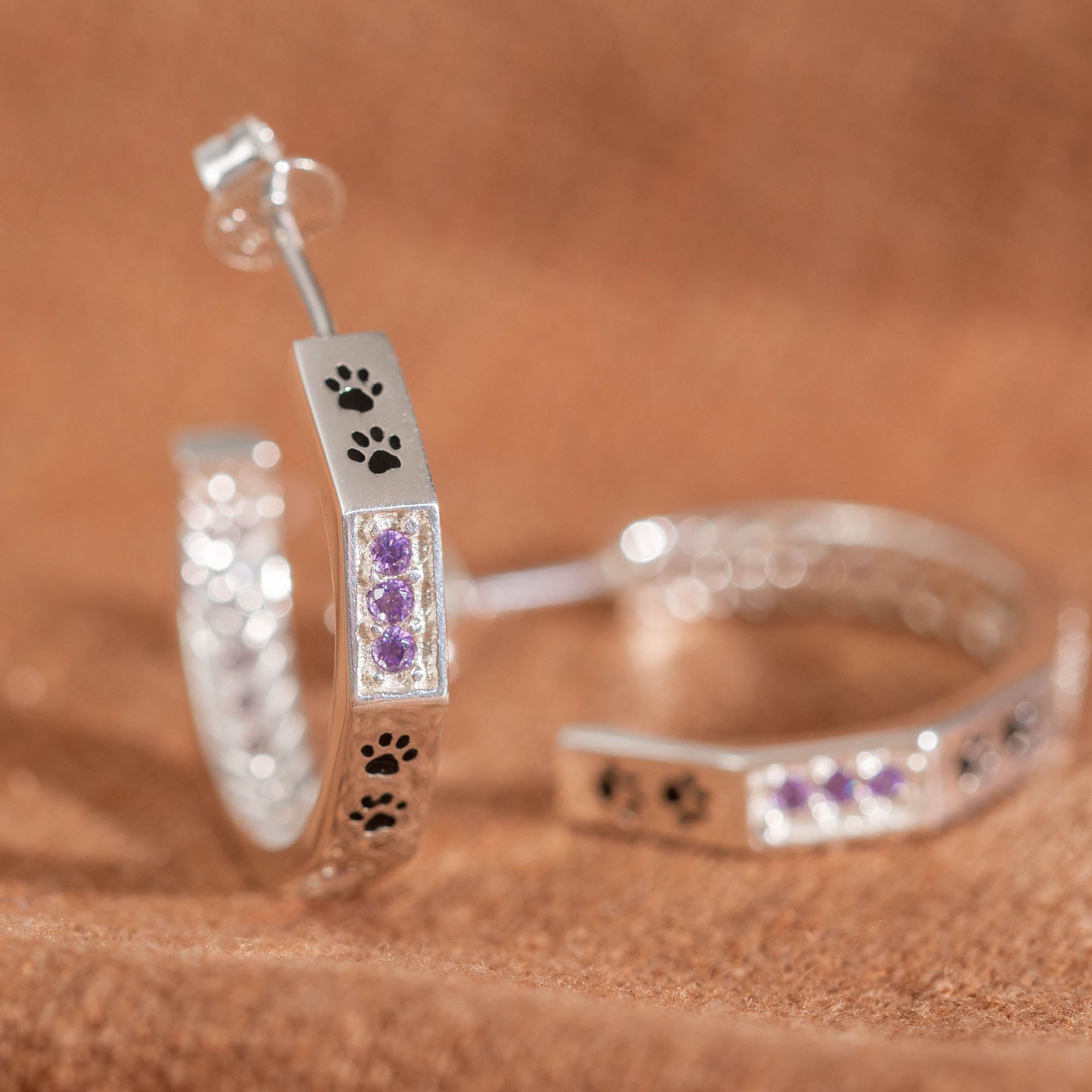 Paws & Crystals Sterling Hoop Earrings - Aaria Tees Aaria Tees