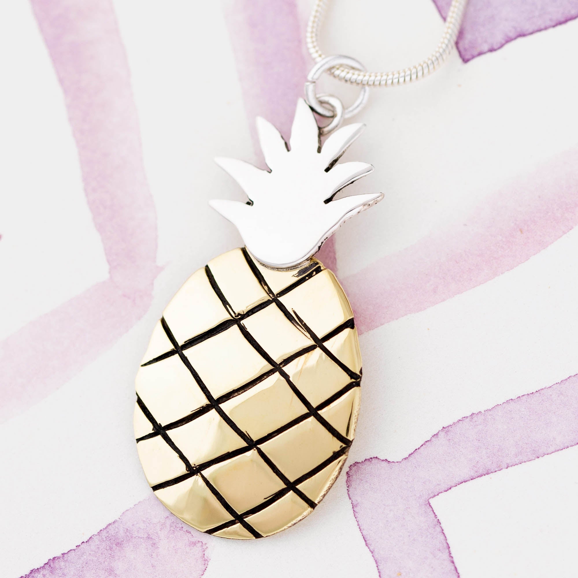 Juicy Pineapple Sterling & Brass Necklace - Aaria Tees Aaria Tees