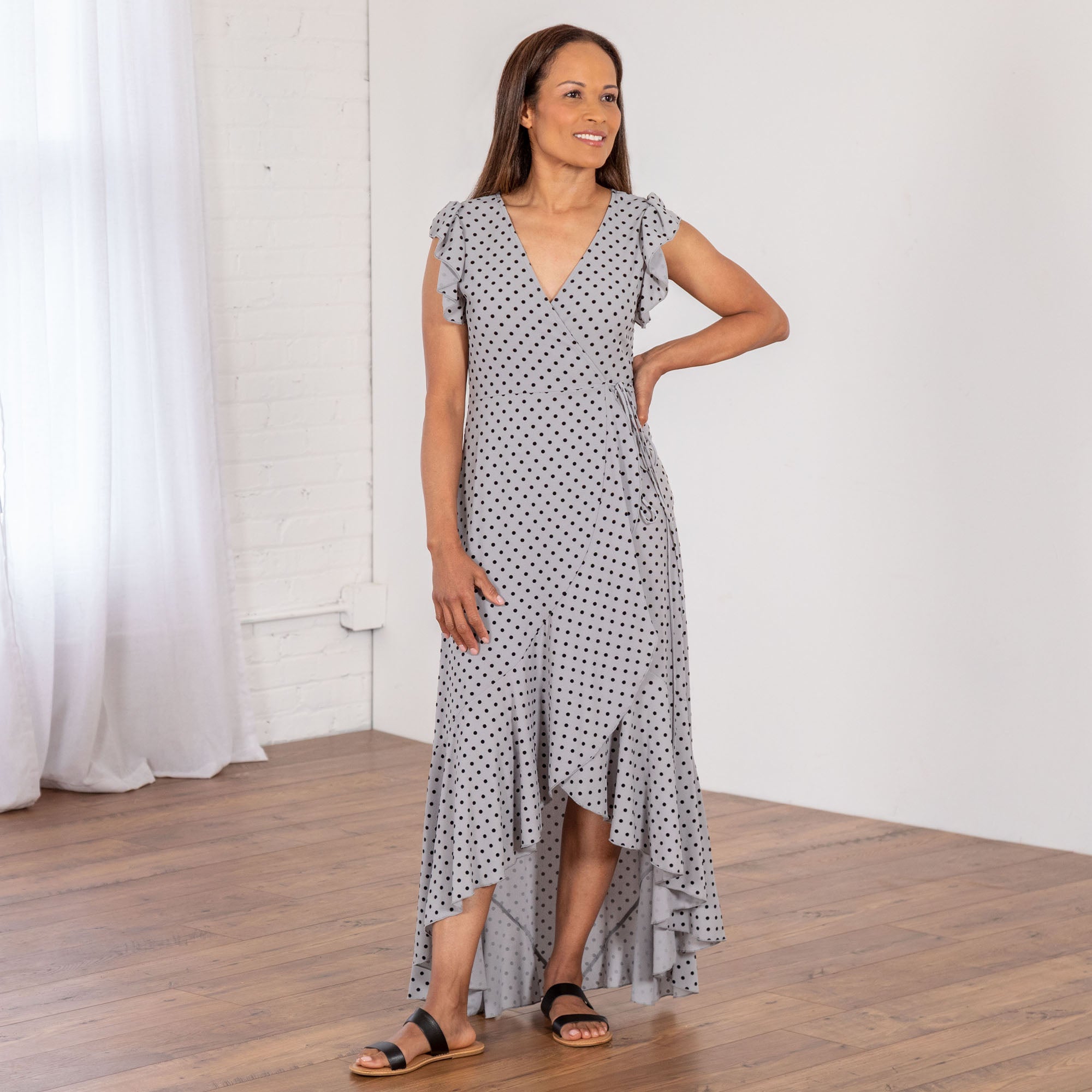 Polka Dot Maxi Wrap Dress - Aaria Tees Aaria Tees