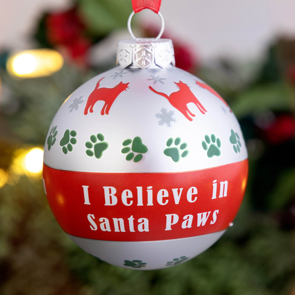 I Believe in Santa Paws Glass Ornament - Aaria Tees