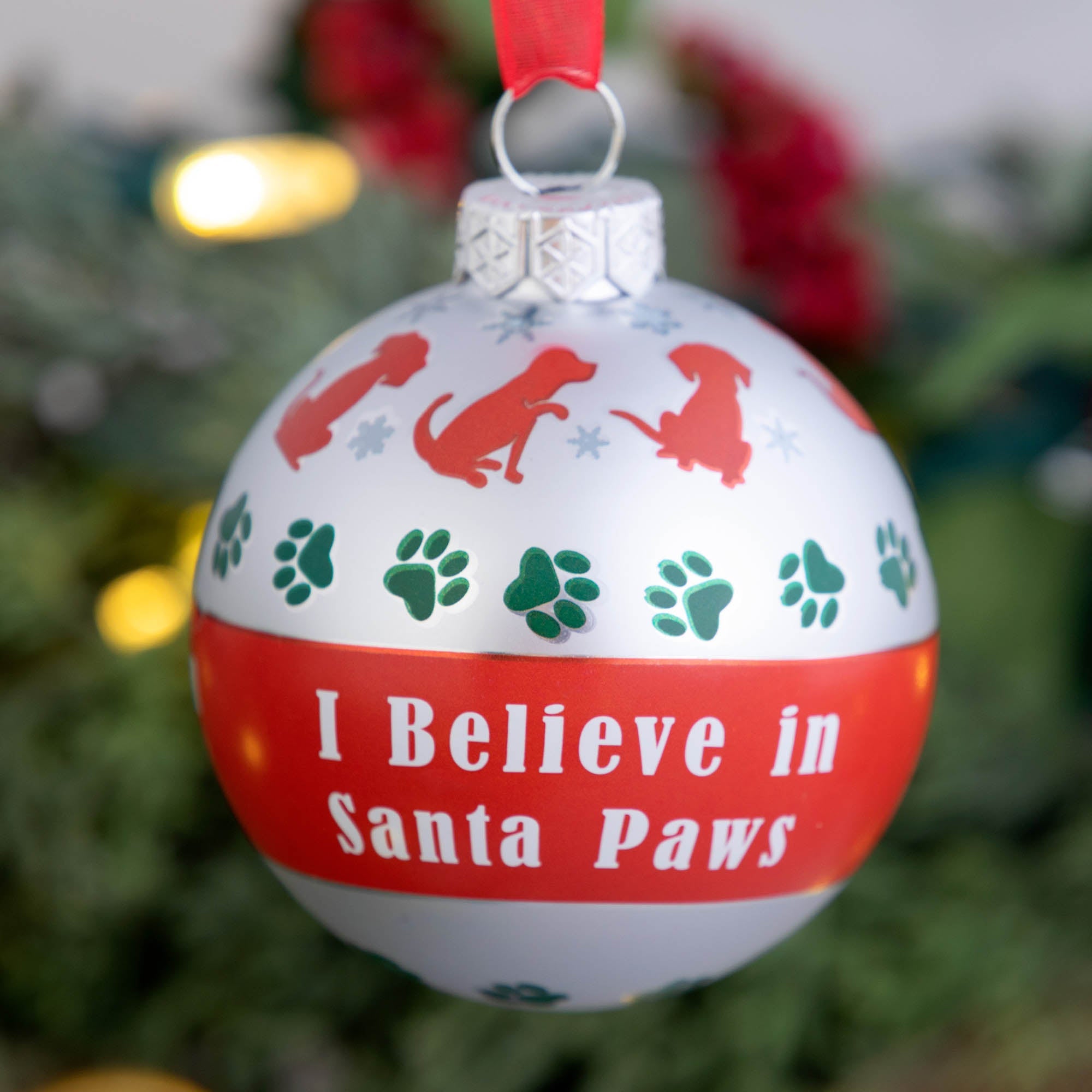 I Believe in Santa Paws Glass Ornament - Aaria Tees Aaria Tees