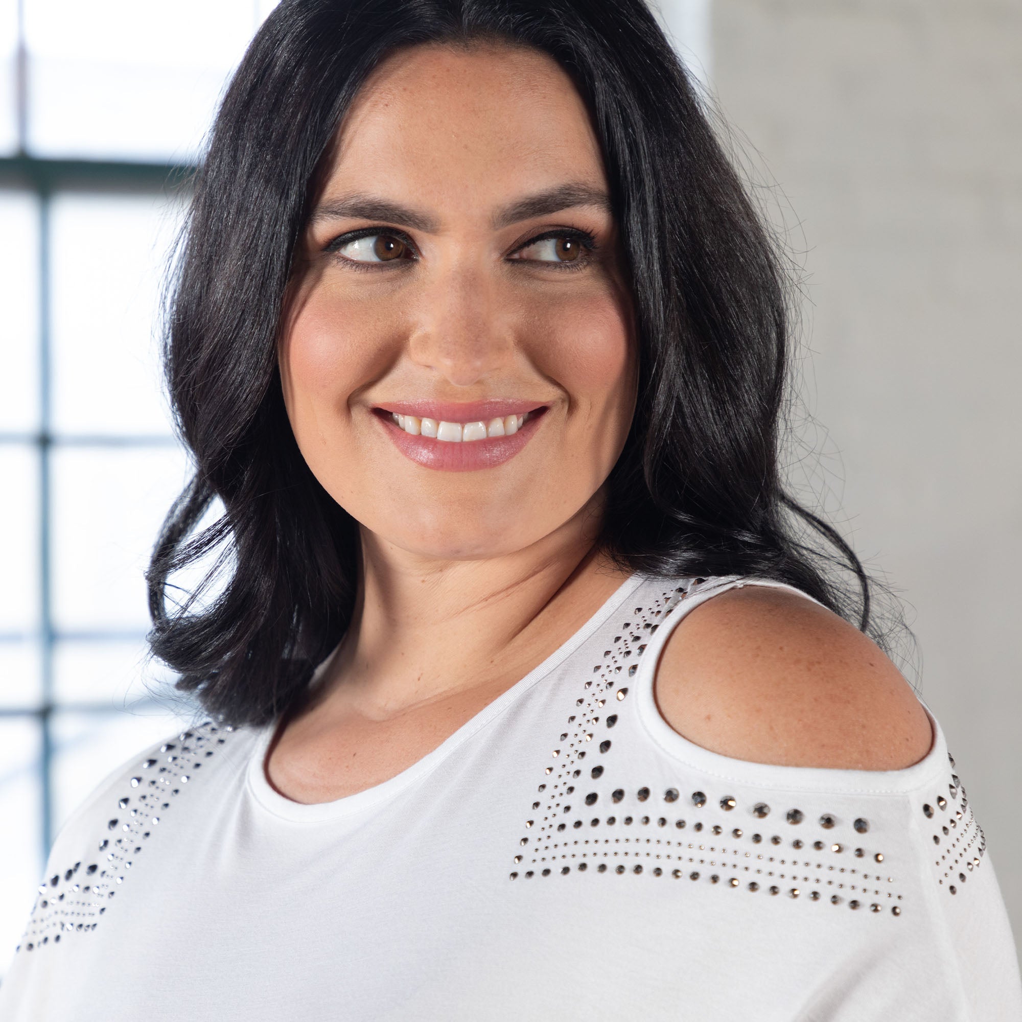 Cold Shoulder Rhinestone Top - Aaria Tees Aaria Tees