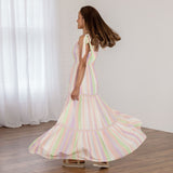 Colorful Stripes Tie Shoulder Maxi Dress - Aaria Tees Aaria Tees