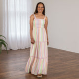 Colorful Stripes Tie Shoulder Maxi Dress - Aaria Tees Aaria Tees