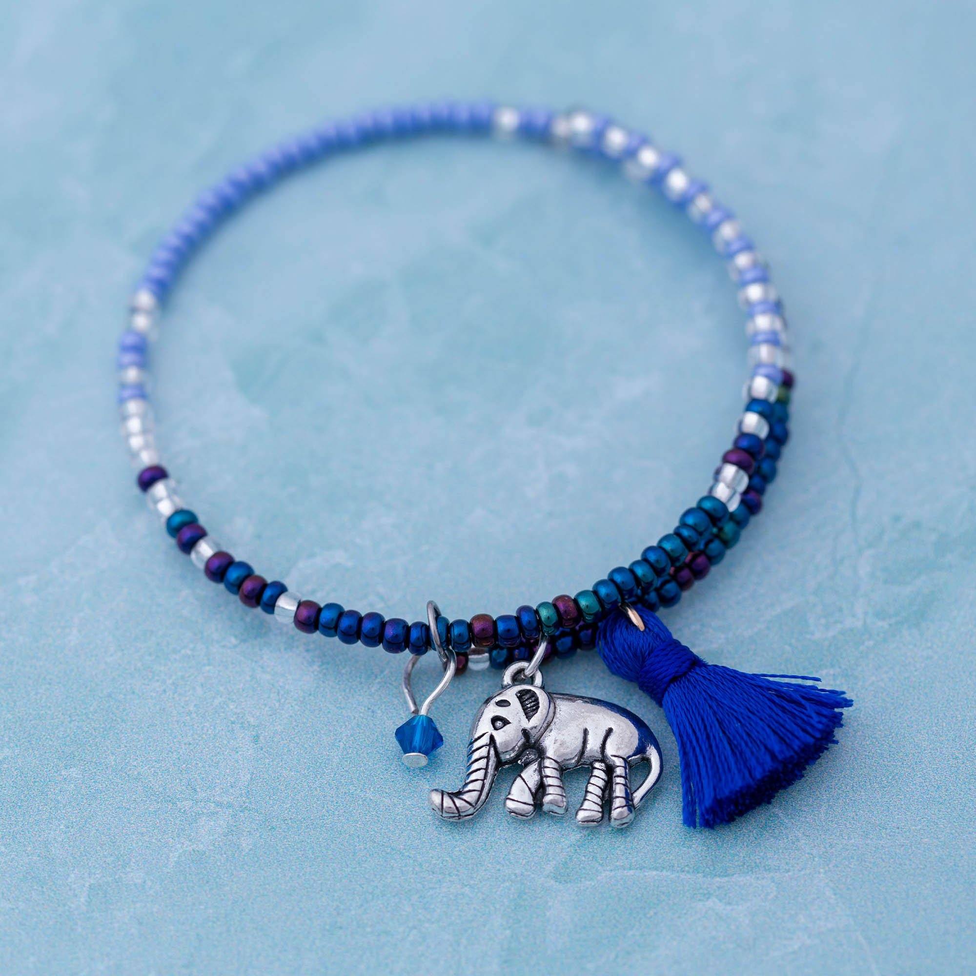 Fair Trade Beaded Blue Elephant Adjustable Bracelet! - Aaria Tees Aaria Tees
