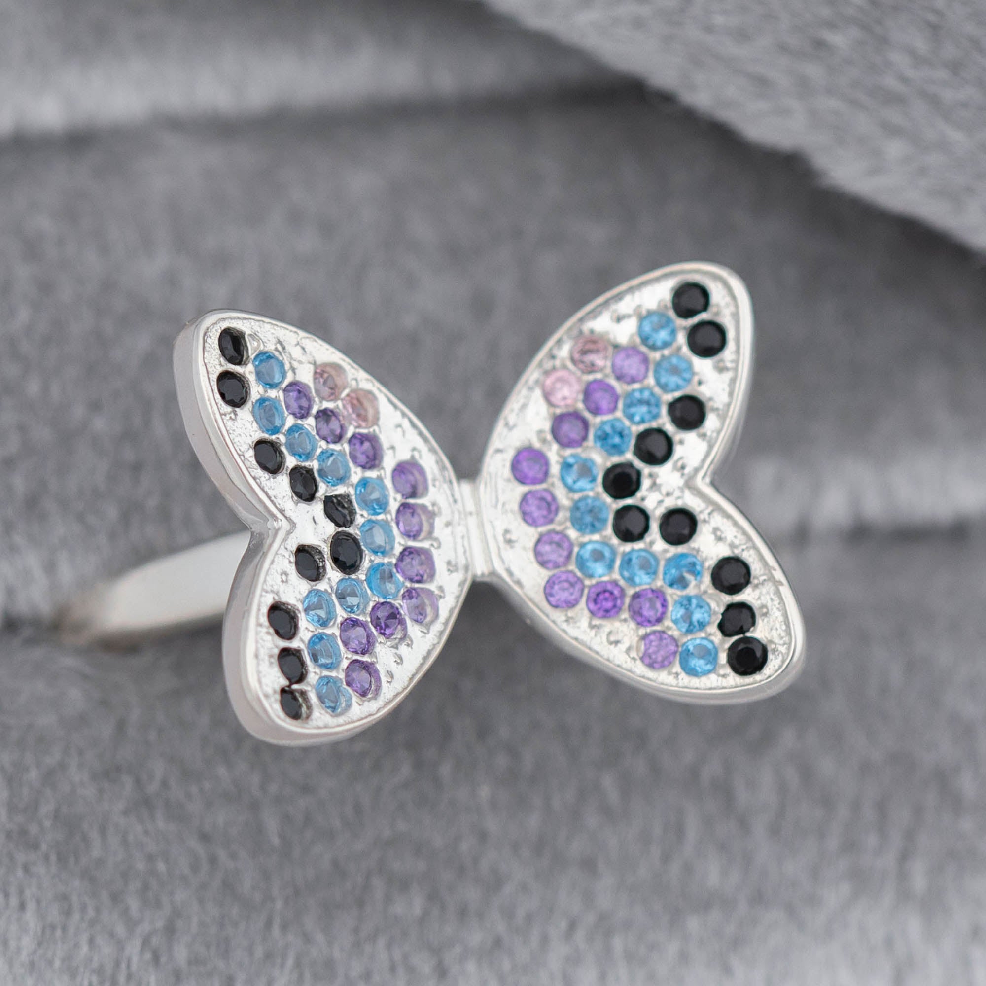 Sparkle Butterfly Sterling & Crystal Ring - Aaria Tees Aaria Tees