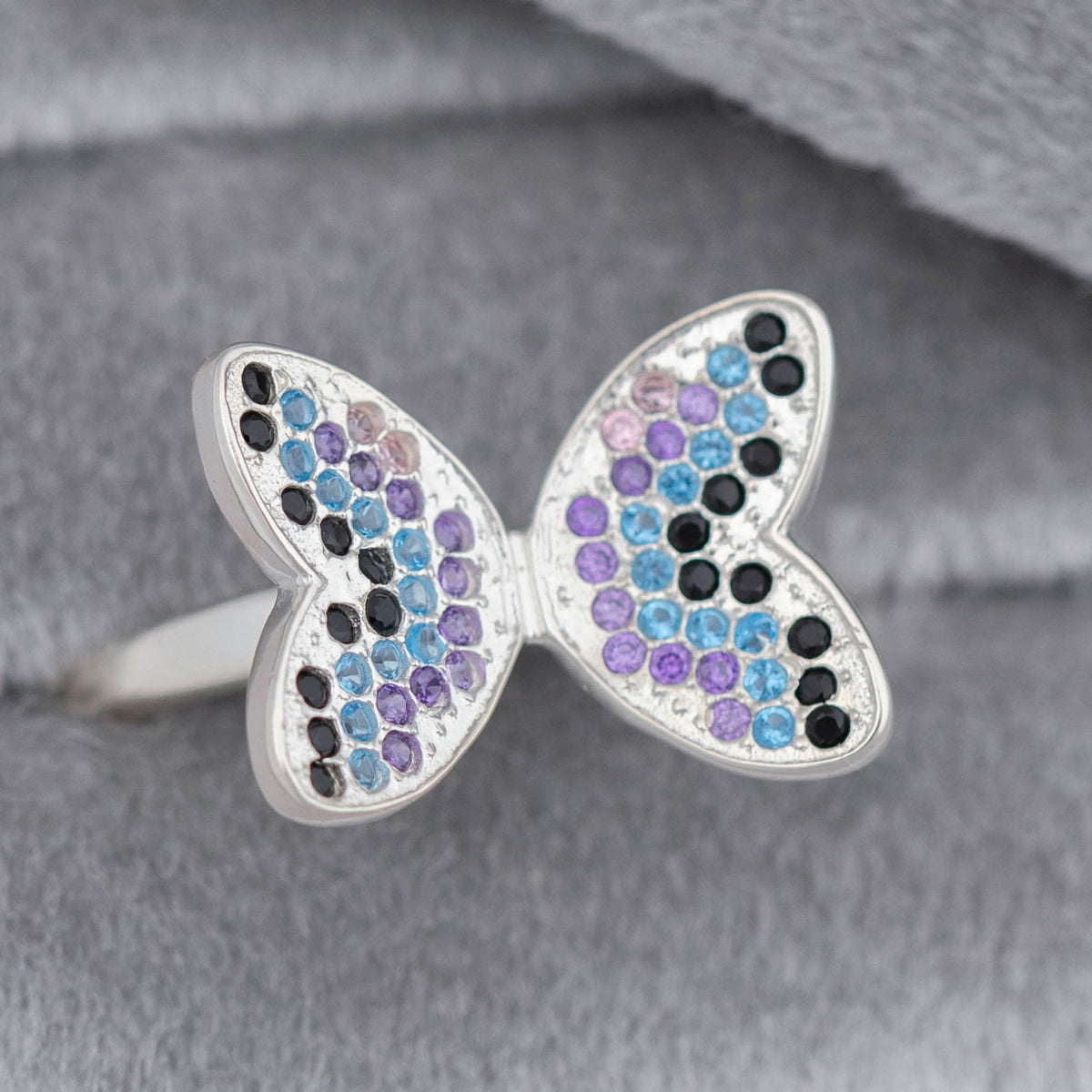 Sparkle Butterfly Sterling & Crystal Ring - Aaria Tees