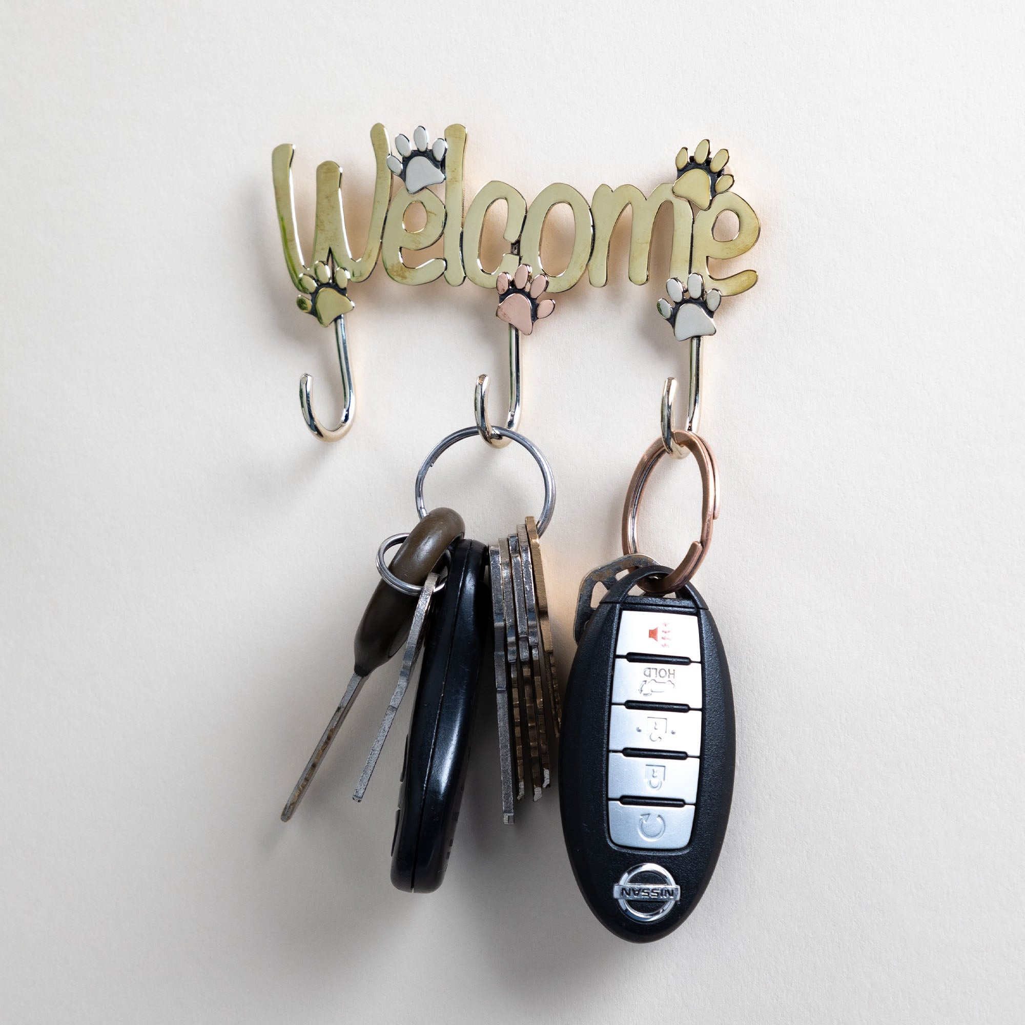 Welcome Paw Print Mixed Metal Sign with Hooks - Aaria Tees Aaria Tees