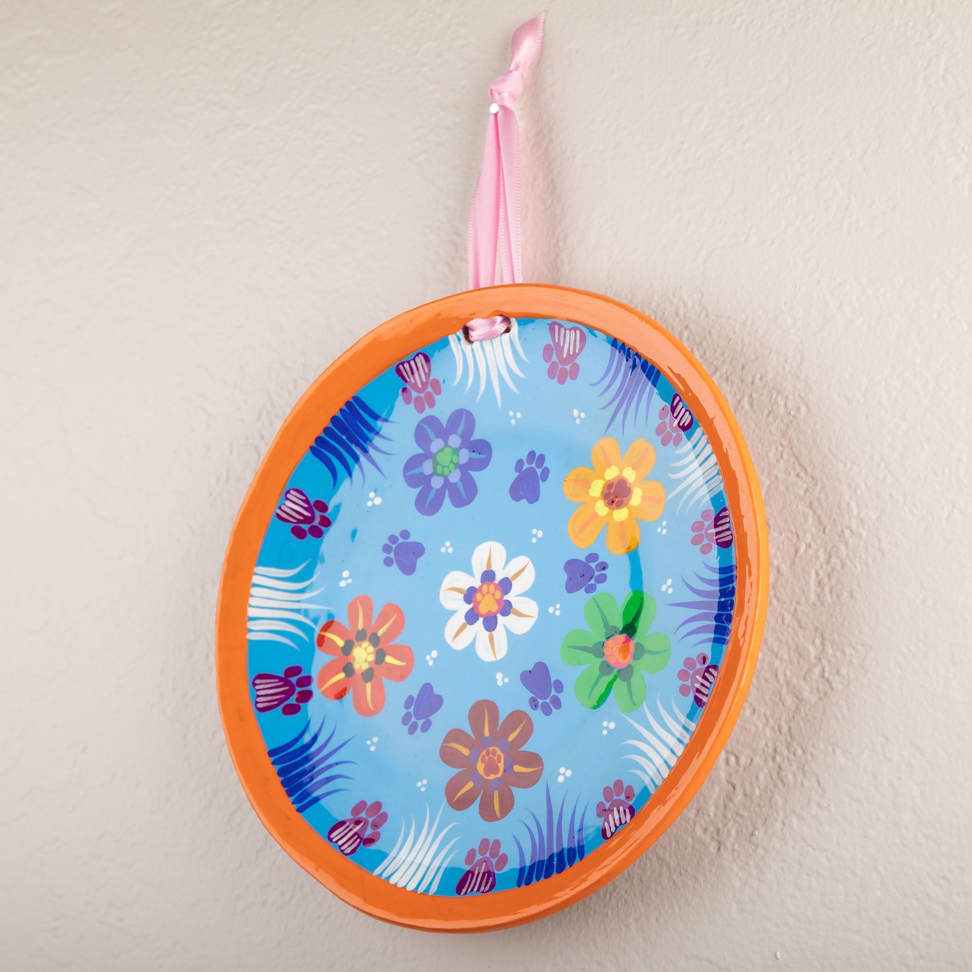 Hand Painted Paws & Flowers Decorative Ceramic Plate - Aaria Tees Aaria Tees