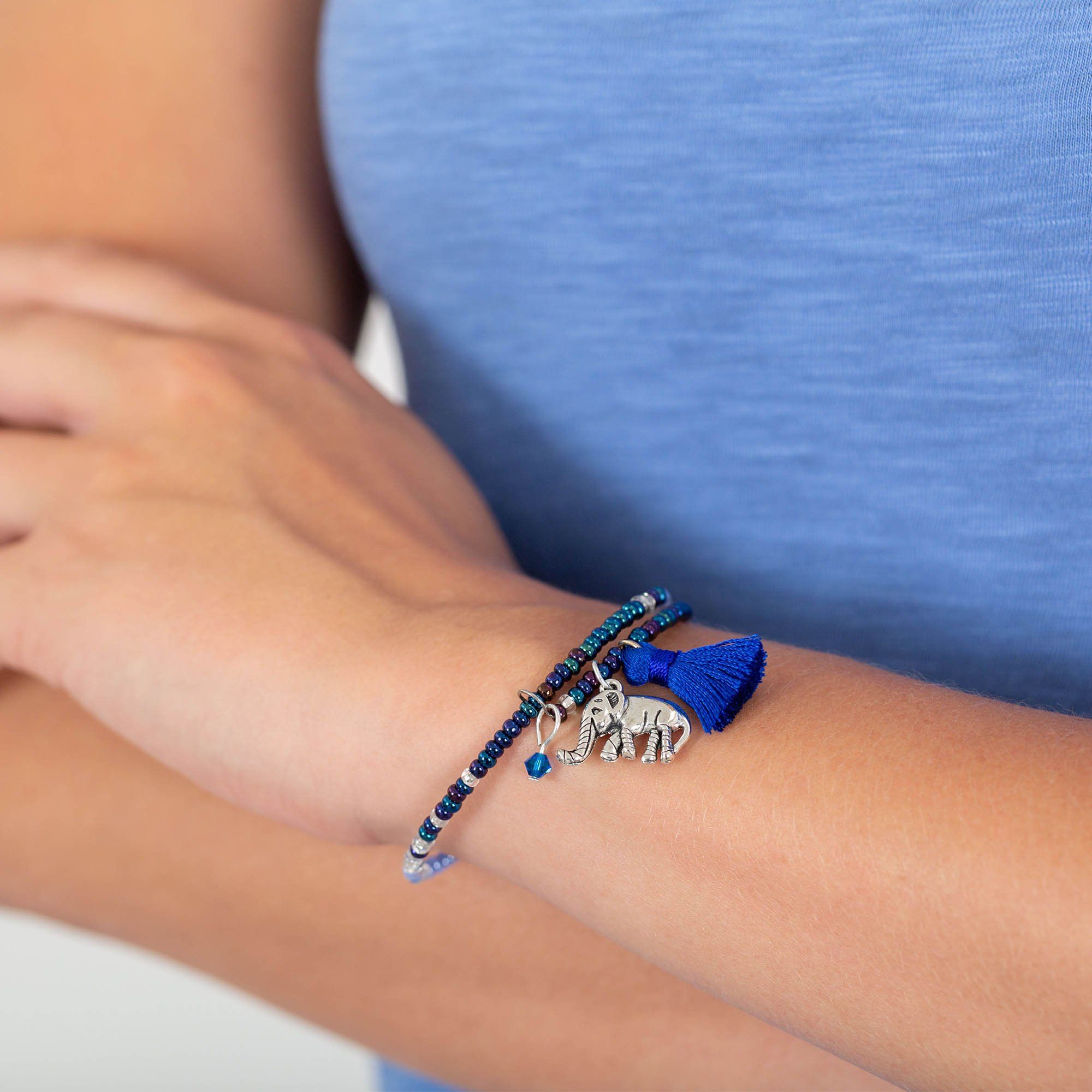 Fair Trade Beaded Blue Elephant Adjustable Bracelet! - Aaria Tees Aaria Tees