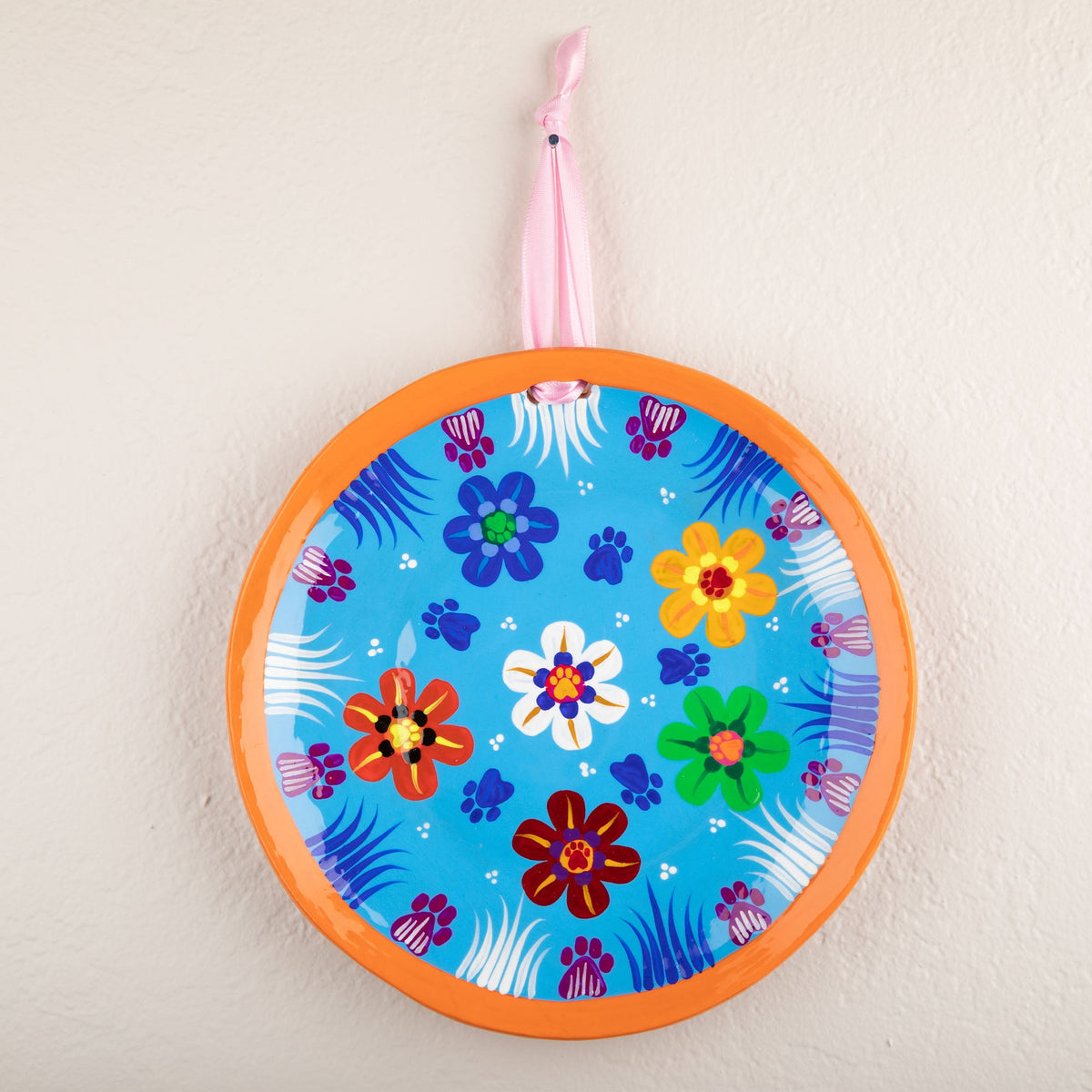 Hand Painted Paws & Flowers Decorative Ceramic Plate - Aaria Tees