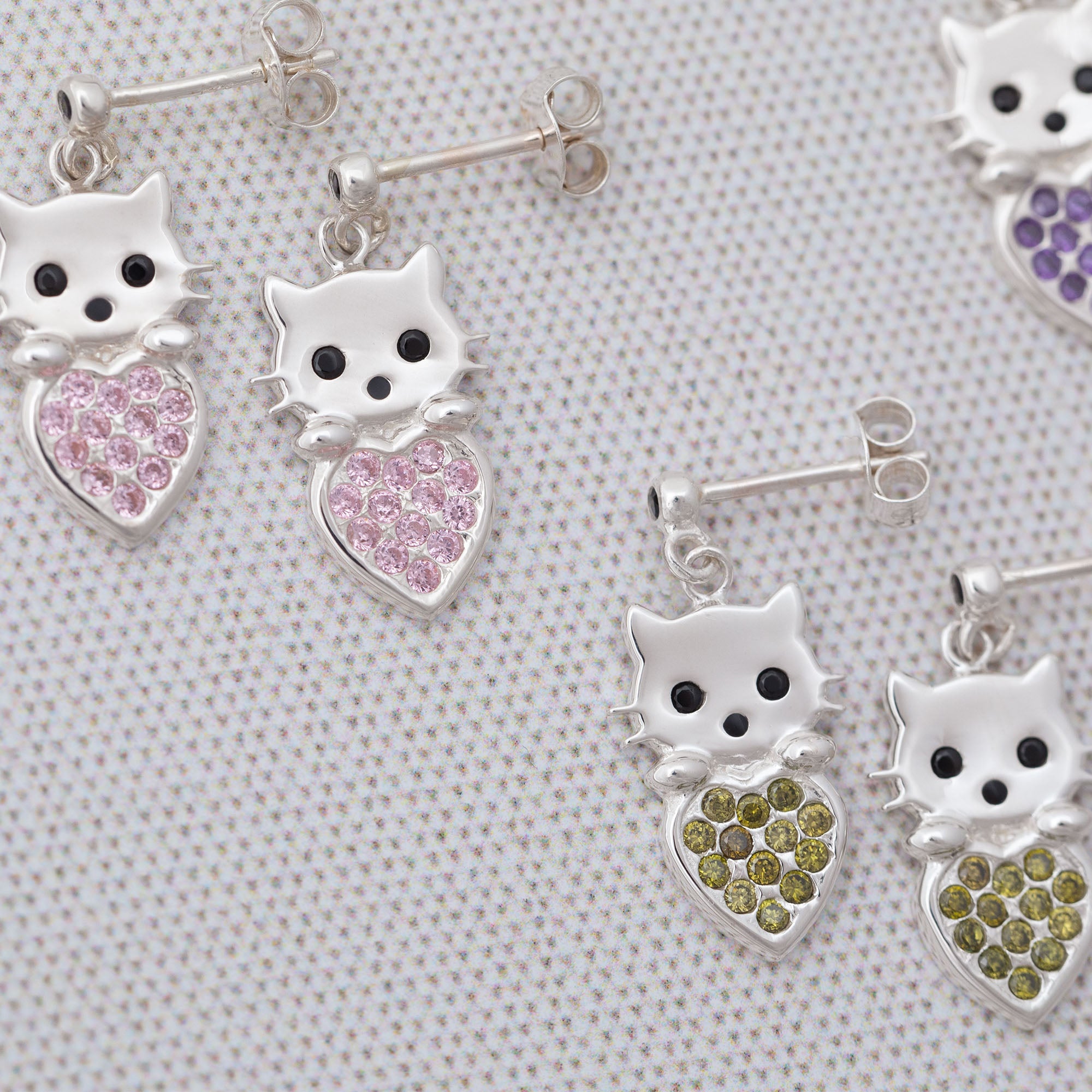 Cat & Heart Birth Month Sterling Earrings - Aaria Tees Aaria Tees