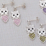 Cat & Heart Birth Month Sterling Earrings - Aaria Tees Aaria Tees