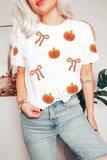 White Sequin Chenille Pumpkin Bow Pattern Casual Short T Shirt - Aaria Tees Aaria Tees