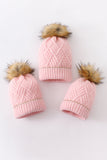 Pink cross cable knit pom pom beanie hat baby toddler adult - Aaria Tees Aaria Tees