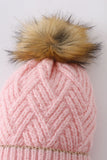 Pink cross cable knit pom pom beanie hat baby toddler adult - Aaria Tees Aaria Tees