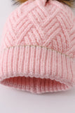 Pink cross cable knit pom pom beanie hat baby toddler adult - Aaria Tees Aaria Tees